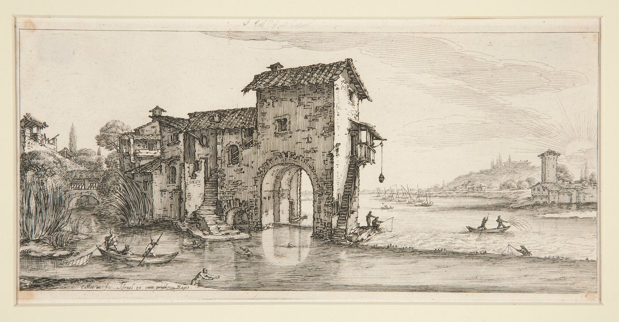 De Molen aan het Water, uit Landschappen voor Giovanni de Medici door Jacques Callot
