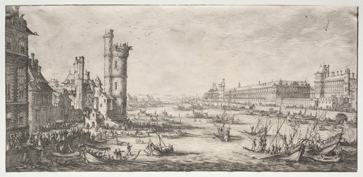 Les deux grandes vues de Paris: Vue du Louvre, 1628-1630 door Jacques Callot