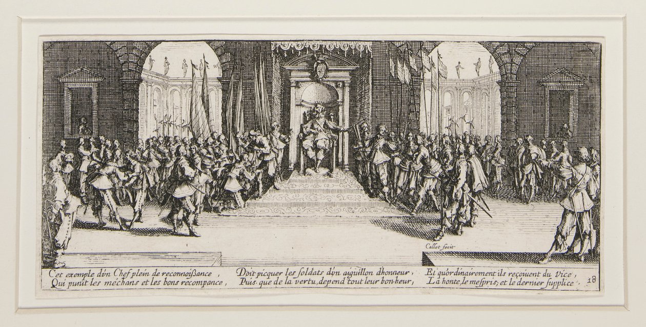 Les grandes miseres de la guerre: Nr. 18 - Distributie van beloningen door Jacques Callot