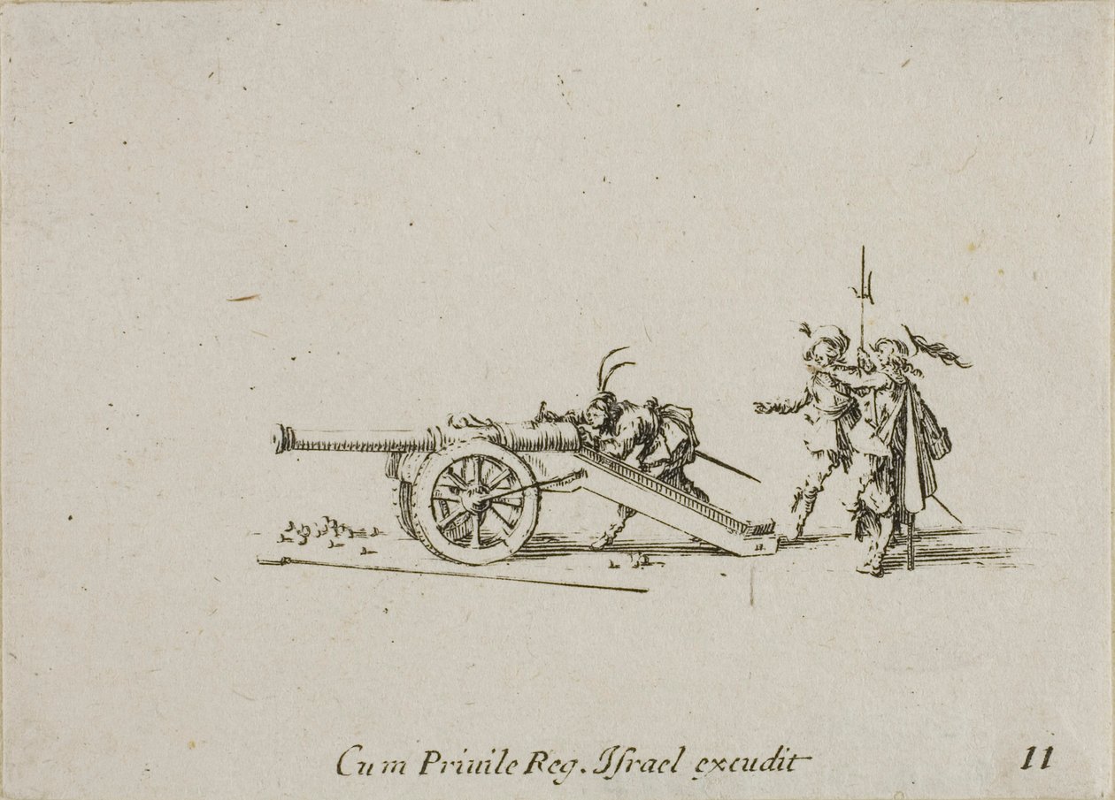Het laden van het kanon, plaat elf uit De militaire oefeningen door Jacques Callot
