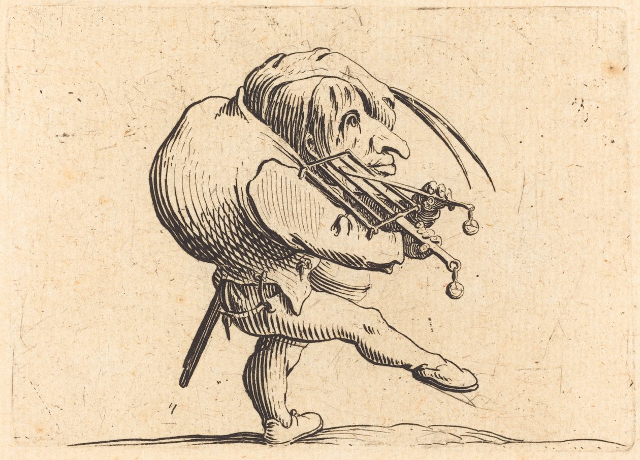 Man die een rooster schraapt door Jacques Callot