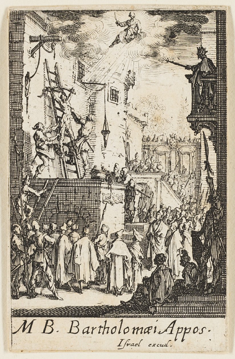 Martelaarschap van de heilige Bartholomeus, plaat negen uit De Martelaars van de Apostelen door Jacques Callot