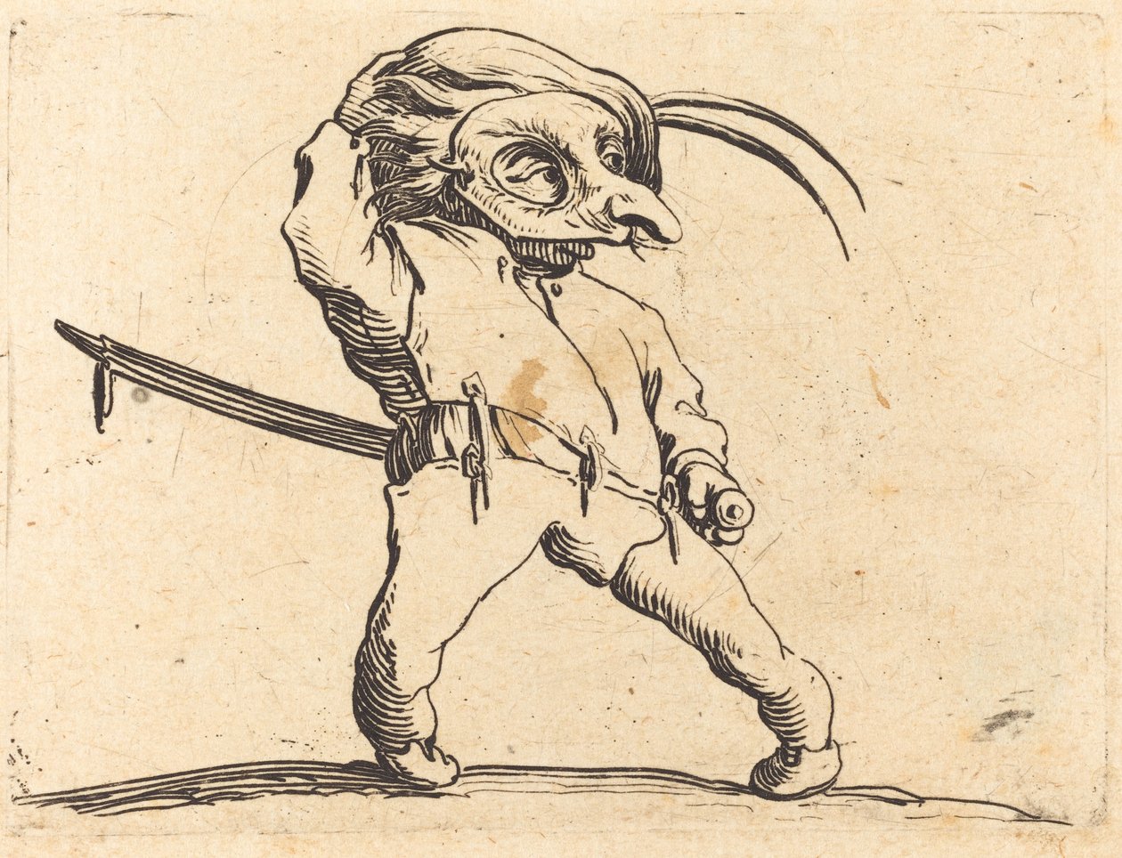 Gemaskerde Man met Gedraaide Voeten door Jacques Callot