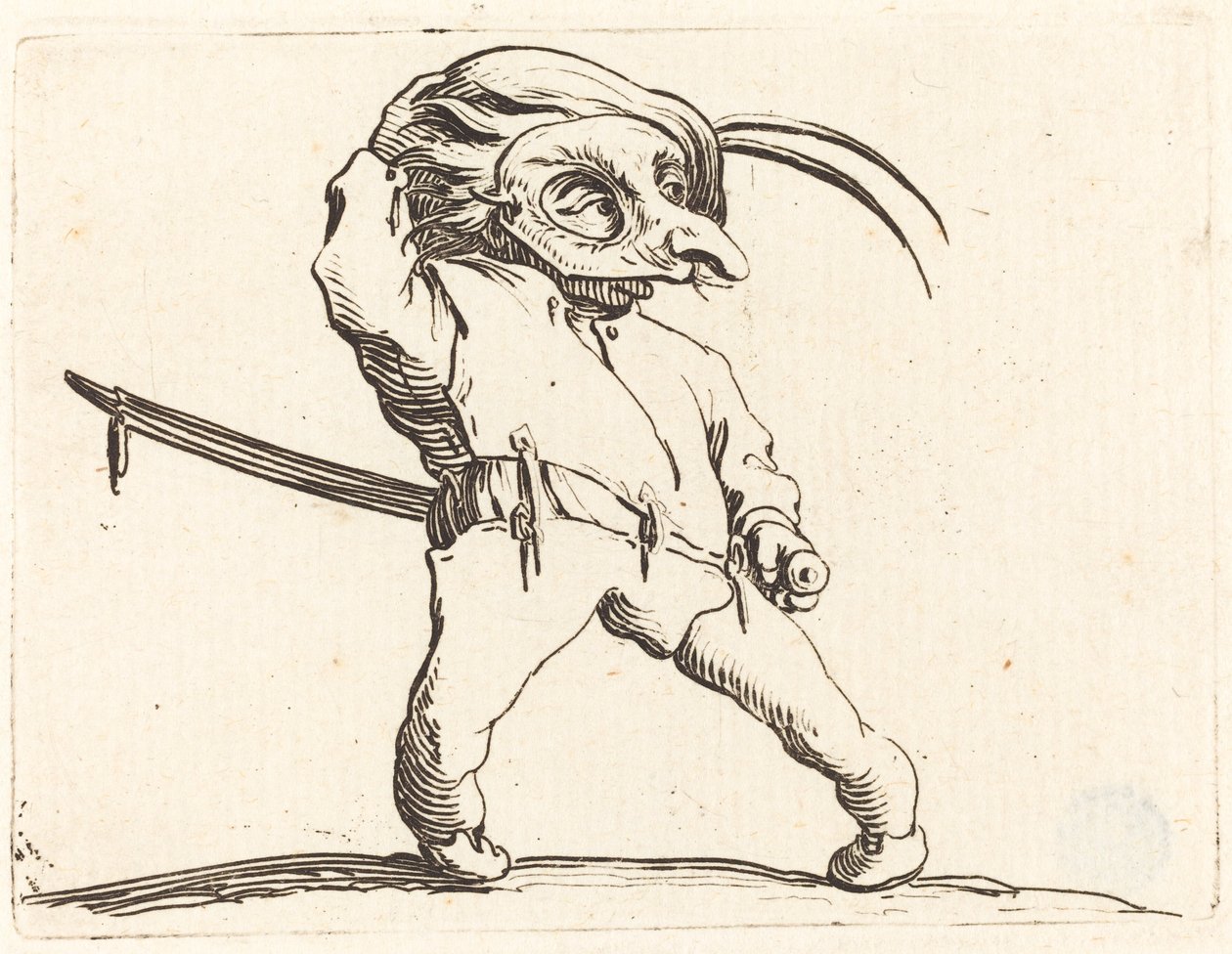 Gemaskerde Man met Gedraaide Voeten door Jacques Callot