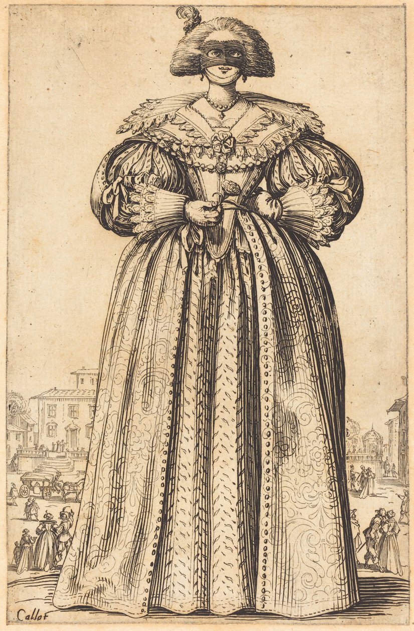 Gemaskerde adellijke vrouw door Jacques Callot