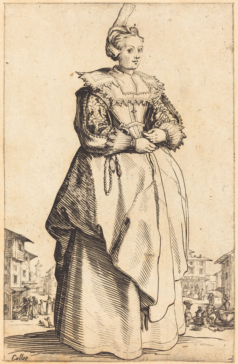 Edele vrouw met een klein hoedje door Jacques Callot