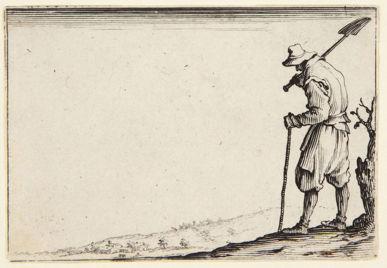 Boer met een spade op zijn schouder door Jacques Callot