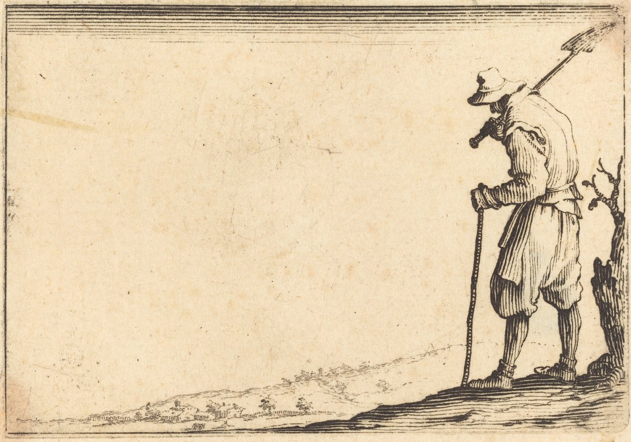 Boer met schop op zijn schouder door Jacques Callot