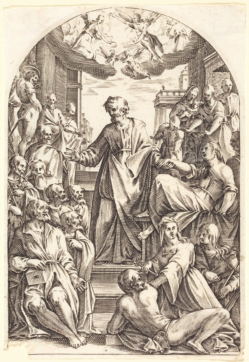 Petrus wekt Tabitha op door Jacques Callot