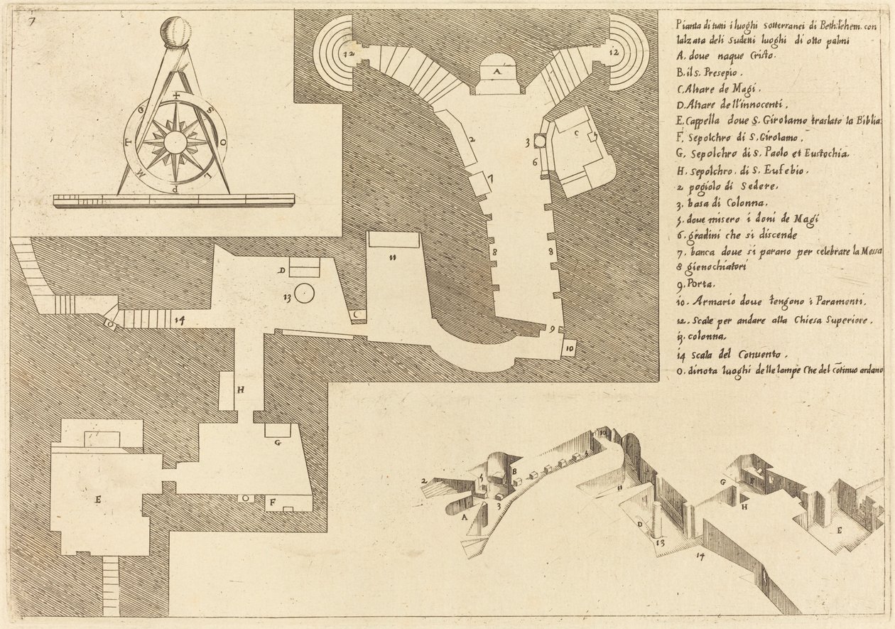 Plan van alle belangrijke plaatsen in Bethlehem door Jacques Callot