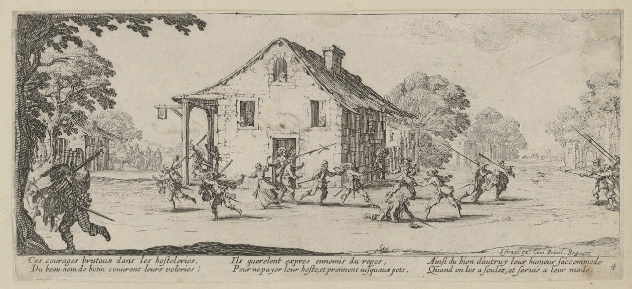 Plundering, blad 4 van de reeks „De gruwelen van de oorlog” door Jacques Callot