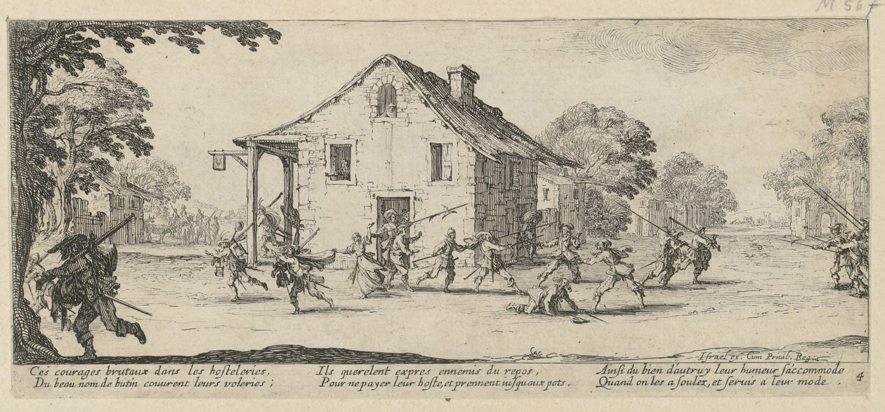 Plundering, blad 4 van de reeks „De gruwelen van de oorlog” door Jacques Callot