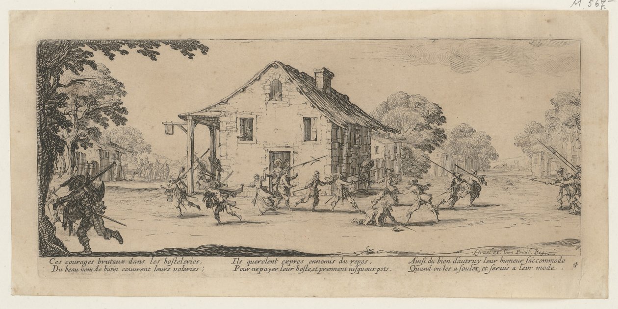 Plundering, blad 4 van de reeks "De gruwelen van de oorlog" door Jacques Callot