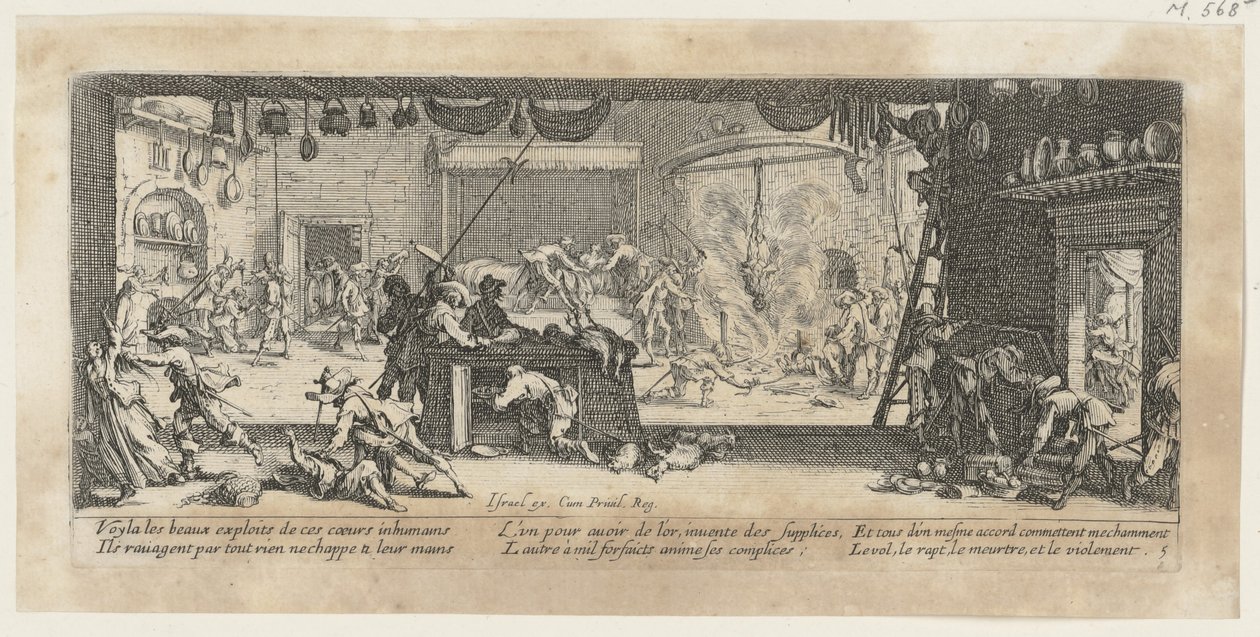 Plundering van een boerderij, blad 5 van de reeks "De gruwelen van de oorlog" door Jacques Callot