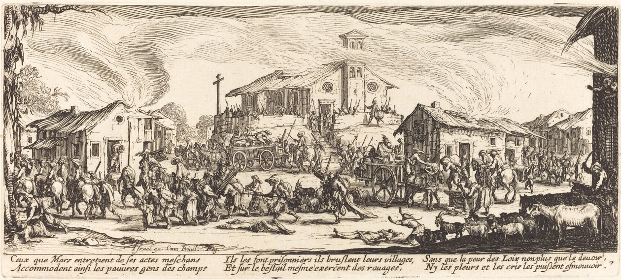 Plunderen en Verbranden van een Dorp door Jacques Callot