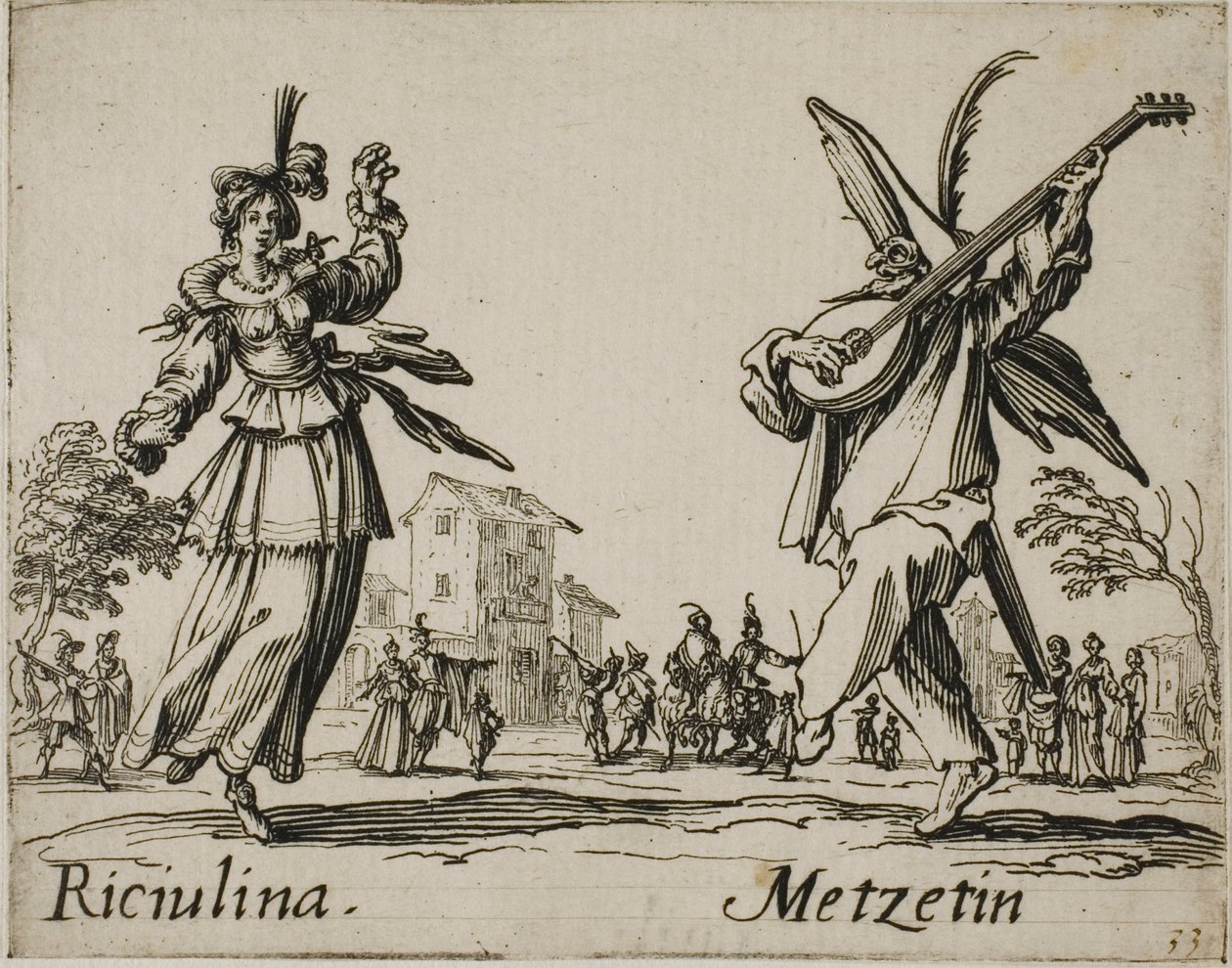 Riciulina - Metzetin, plaat 8 van Balli di Sfessania door Jacques Callot