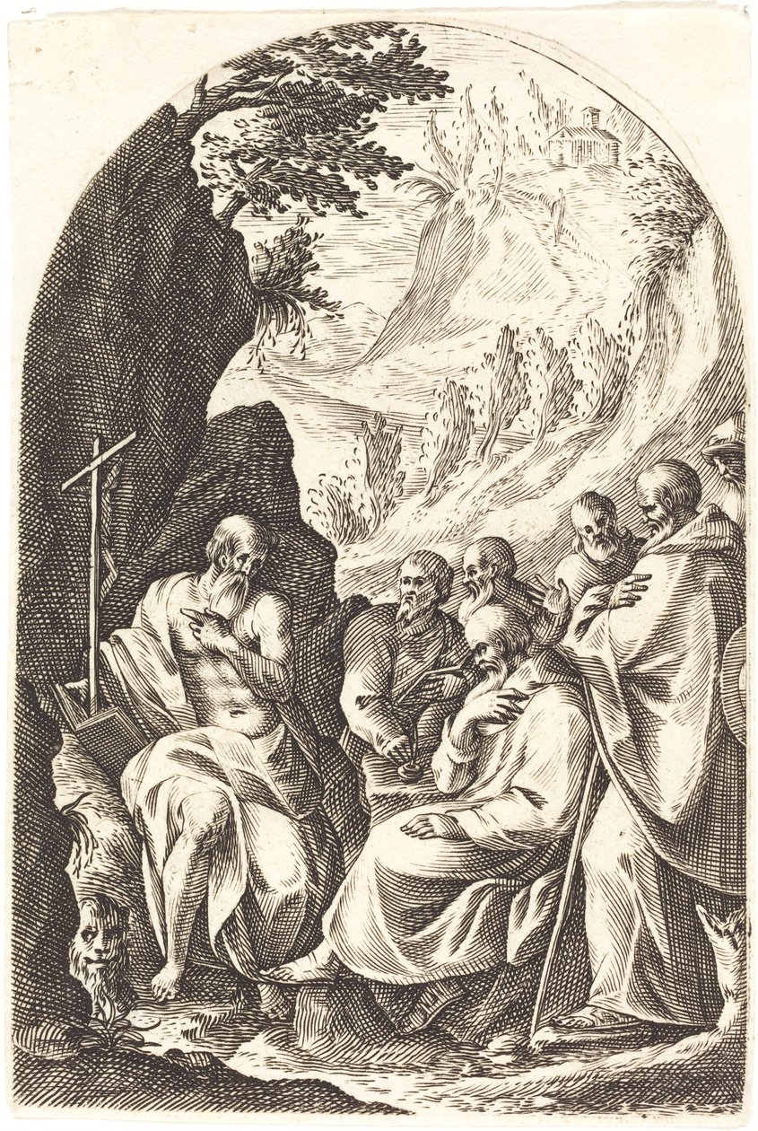 Sint Hiëronymus Onderwijst zijn Discipelen in de Woestijn door Jacques Callot