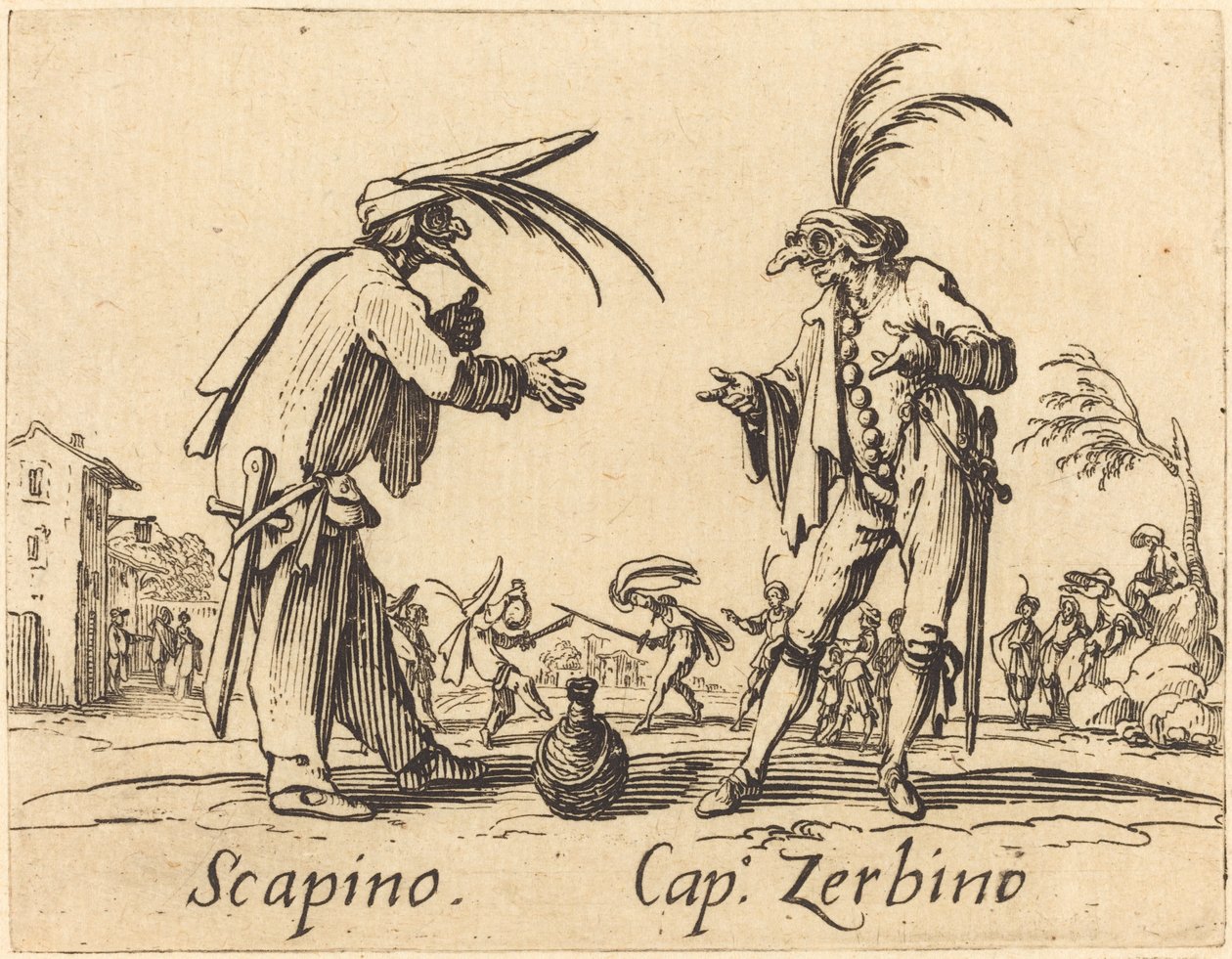 Scapino en Kapitein Zerbino door Jacques Callot