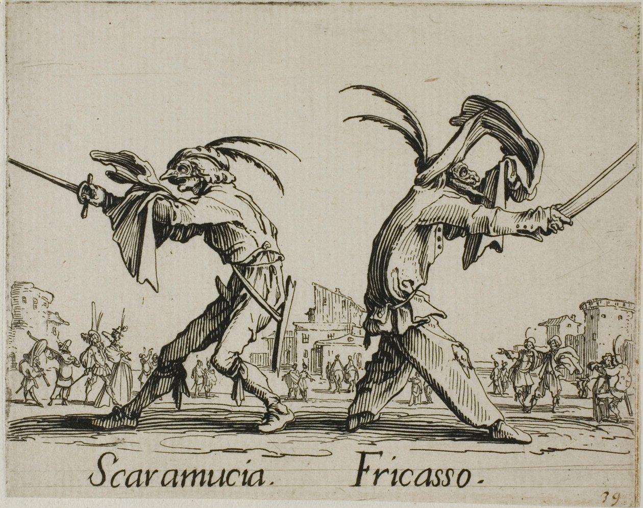 Scaramuccia - Fricasso, plaat 11 van Balli di Sfessania door Jacques Callot