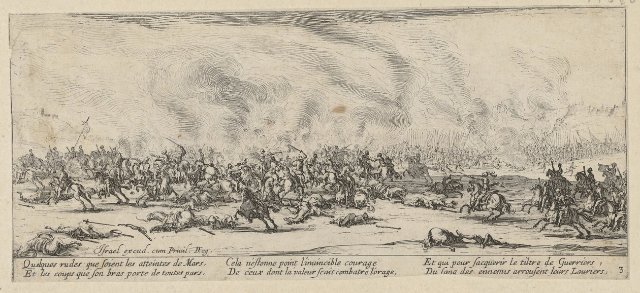 Slag, blad 3 van de serie "De gruwelen van de oorlog" door Jacques Callot
