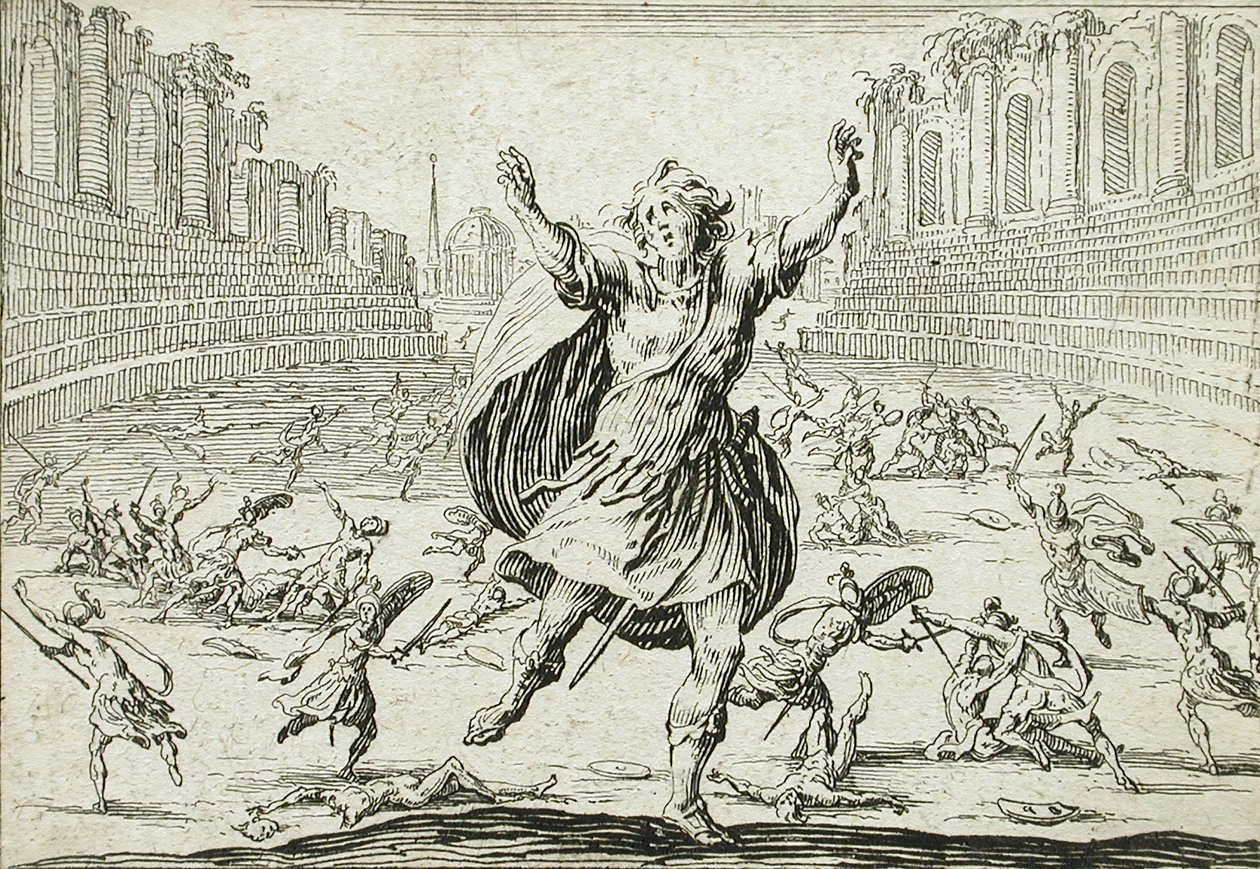 Schermutseling in een circus door Jacques Callot