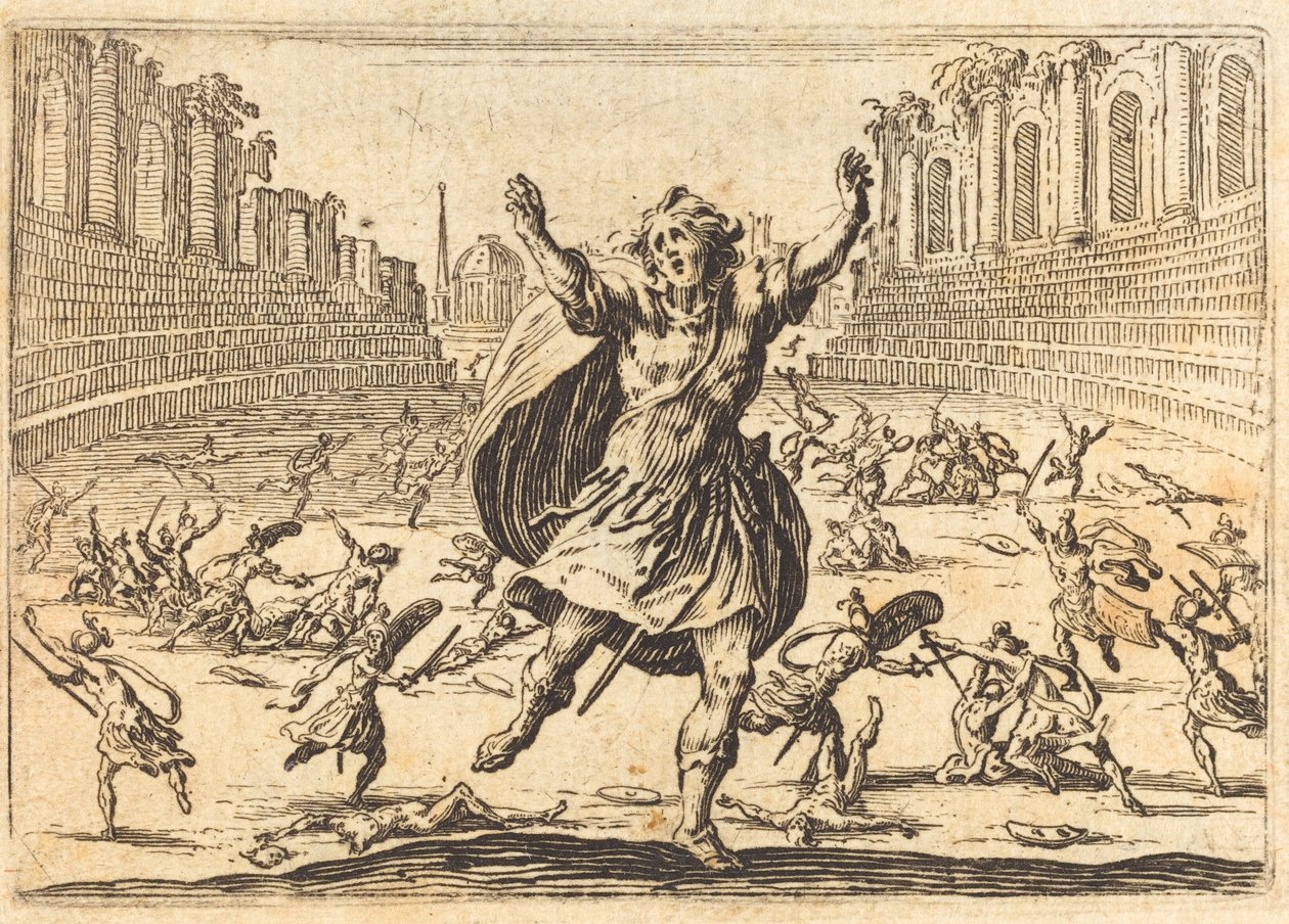 Schermutseling in een Romeins circus, c. 1622 door Jacques Callot