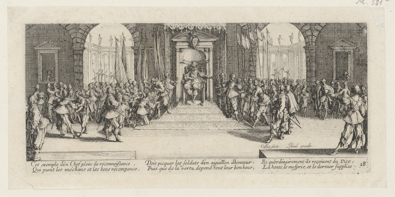 Soldvergabe, blad 18 van de reeks „De gruwelen van de oorlog” door Jacques Callot