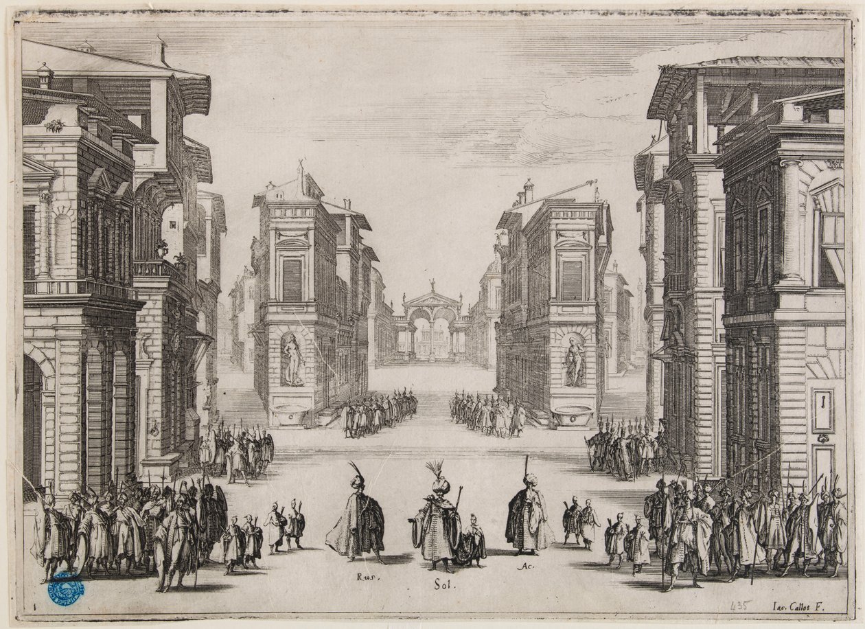 Soliman, 1e akte. Tweede nummer van een reeks van 6 stukken (Lieure 364, Meaume 435) door Jacques Callot