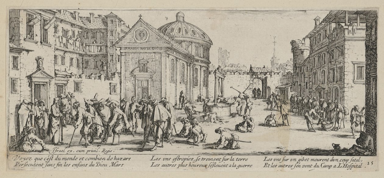 Hospitaal, plaat 15 uit de reeks „Ellende van de oorlog“ door Jacques Callot
