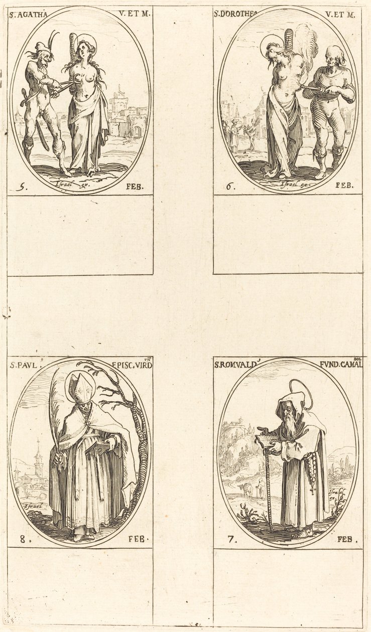 St. Agatha; St. Dorothea; St. Romuald van Ravenna; St. Paulus, Bisschop van Verdun door Jacques Callot