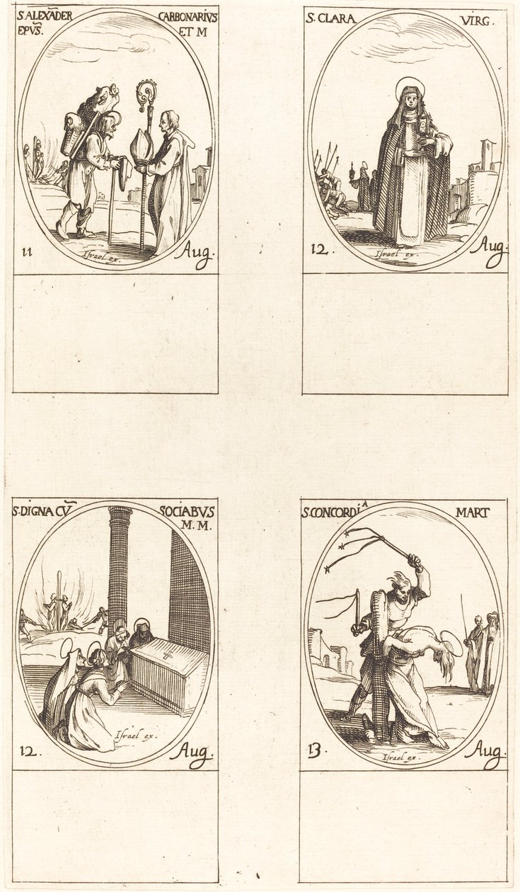 St. Alexander Carbonarius; St. Clara; St. Digna en metgezellen; St. Concordia door Jacques Callot