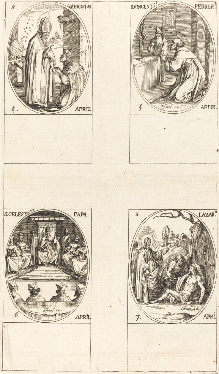 St. Ambrosius; St. Vincent Ferrer; St. Celestin; St. Lazarus door Jacques Callot