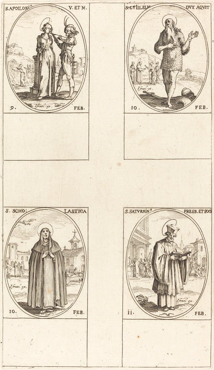 St. Apollonia; St. Guillaume; St. Scholastica; St. Saturnin door Jacques Callot
