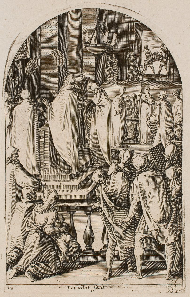 Sint-Basilius viert het misoffer, uit de serie „Afbeeldingen van Rome“ door Jacques Callot