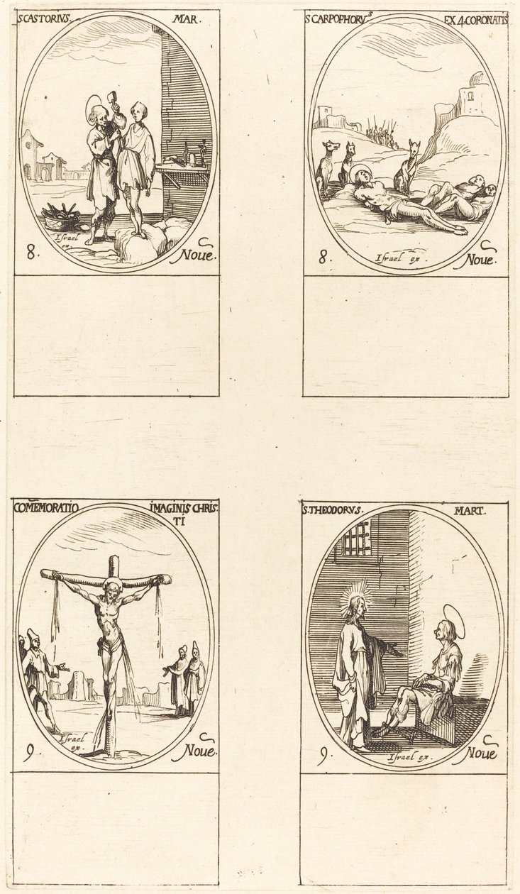 St. Castorius, St. Carpophorus & De Vier Gekroonde Martelaren, Herdenking van het Beeld door Jacques Callot