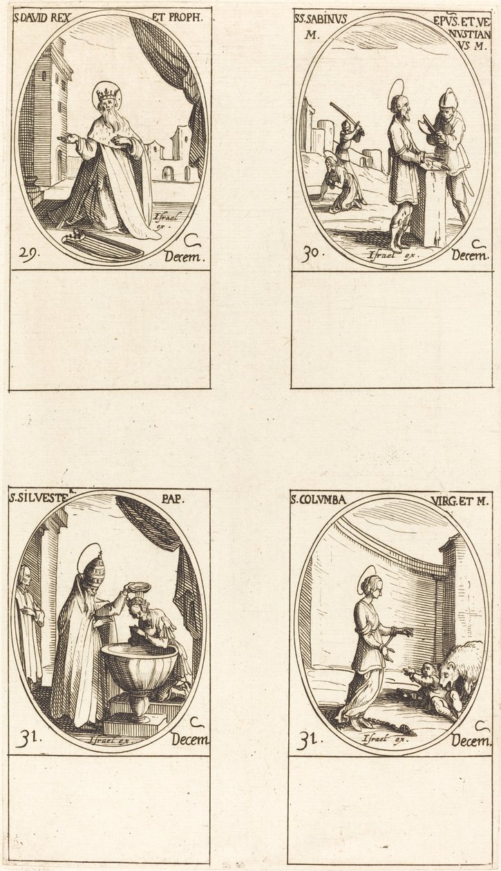 St. David, Koning en Profeet; Sts. Sabinus en Venustianus; St. Sylvester; St. Colomba door Jacques Callot