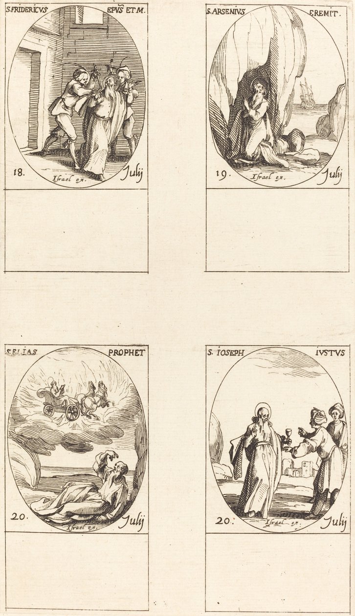 St. Frederik; St. Arsenius, Kluizenaar; St. Elias, Profeet; St. Jozef de Rechtvaardige door Jacques Callot