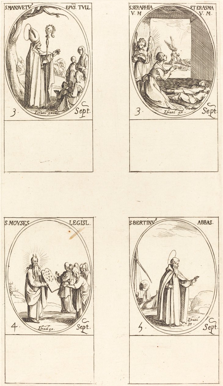 St. Mansuetus; Sts. Serapia en Erasma; Mozes; St. Bertin, Abt door Jacques Callot