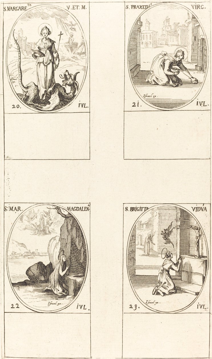 St. Margaretha van Antiochië; St. Praxedes; St. Maria Magdalena; St. Birgitta van Zweden door Jacques Callot