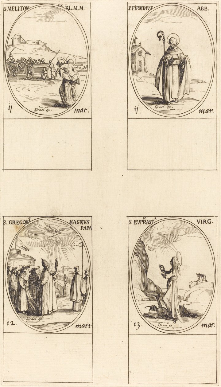 St. Meliton; St. Firminus; St. Gregorius de Grote; St. Euphrasia door Jacques Callot