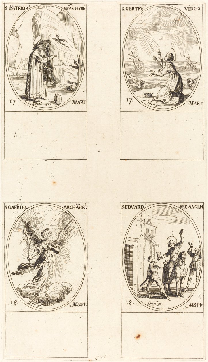 St. Patrick; St. Gertrude; St. Gabriël, Aartsengel; St. Edward door Jacques Callot