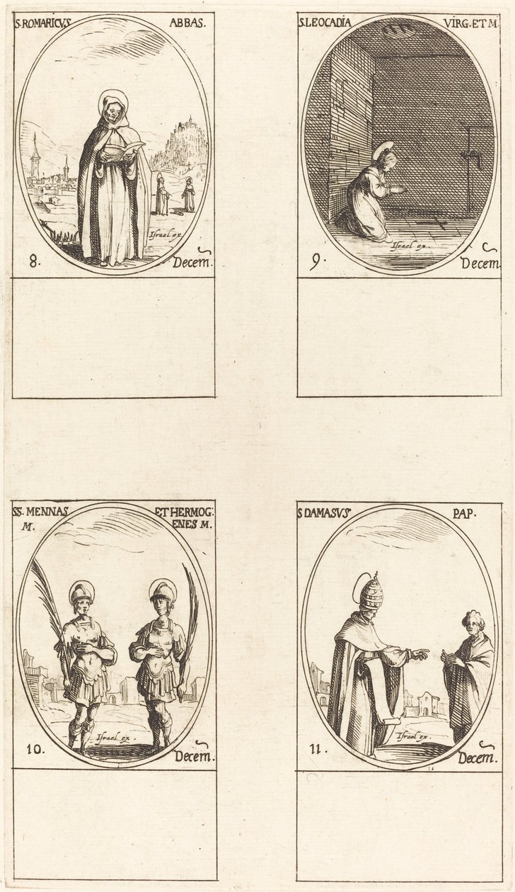 St. Romaricus; St. Leocadia; Sts. Mennas en Hermogenes; St. Damasus door Jacques Callot