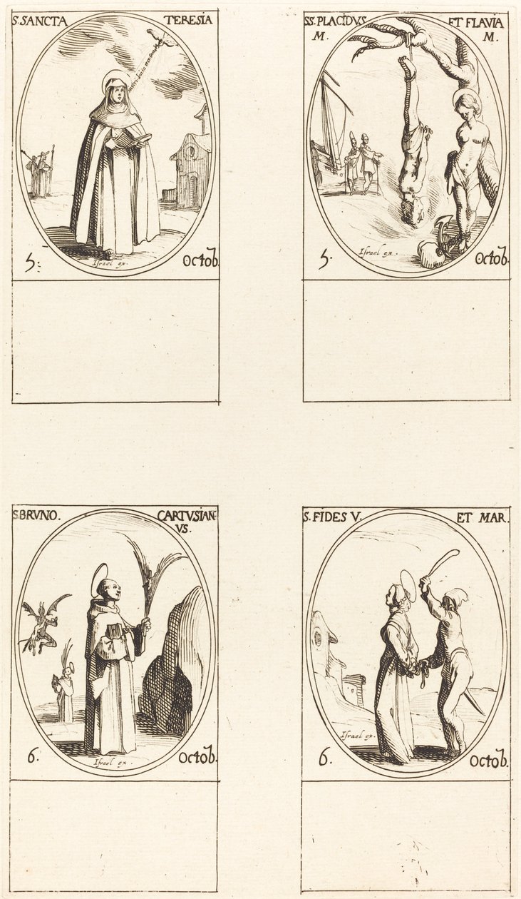St. Theresa; St. Placidus en Flavia; St. Bruno; St. Faith door Jacques Callot