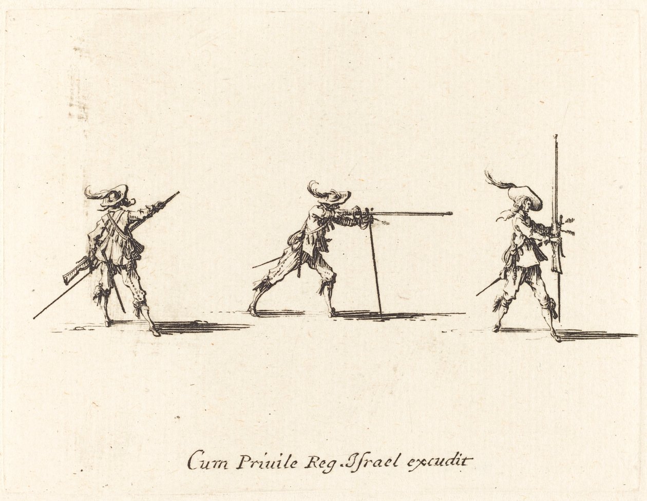 Het Innemen van de Schietpositie met het Musket door Jacques Callot