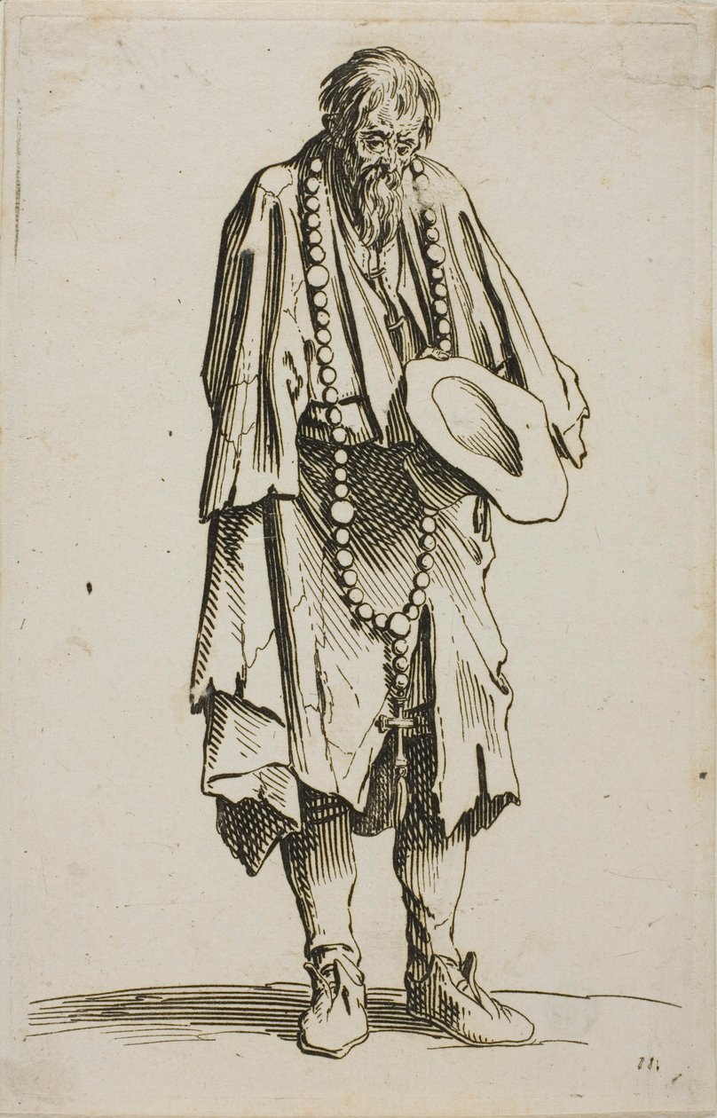 De Bedelaar met een Rozenkrans, plaat elf uit De Bedelaars door Jacques Callot