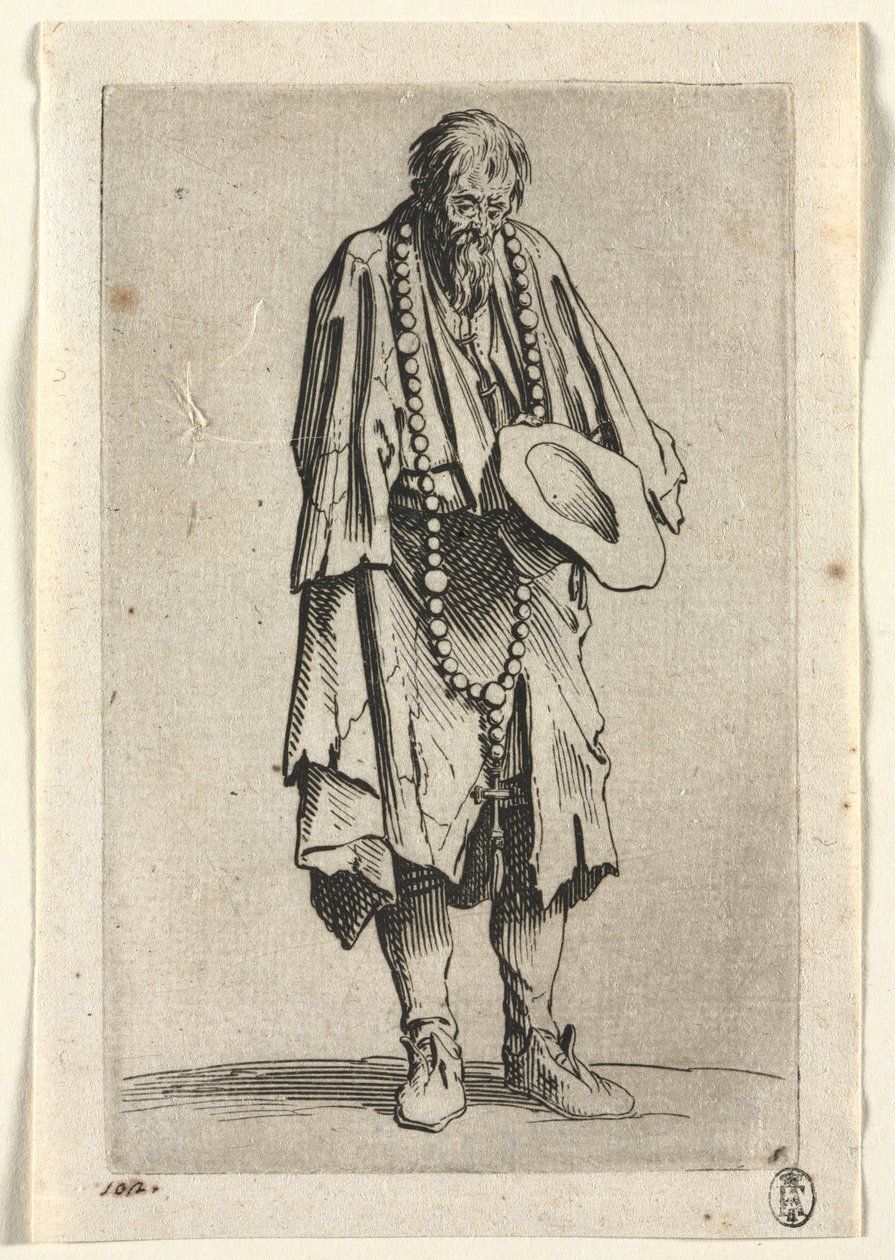 De Bedelaars: Bedelaar met Rozenkrans, ca. 1623 door Jacques Callot