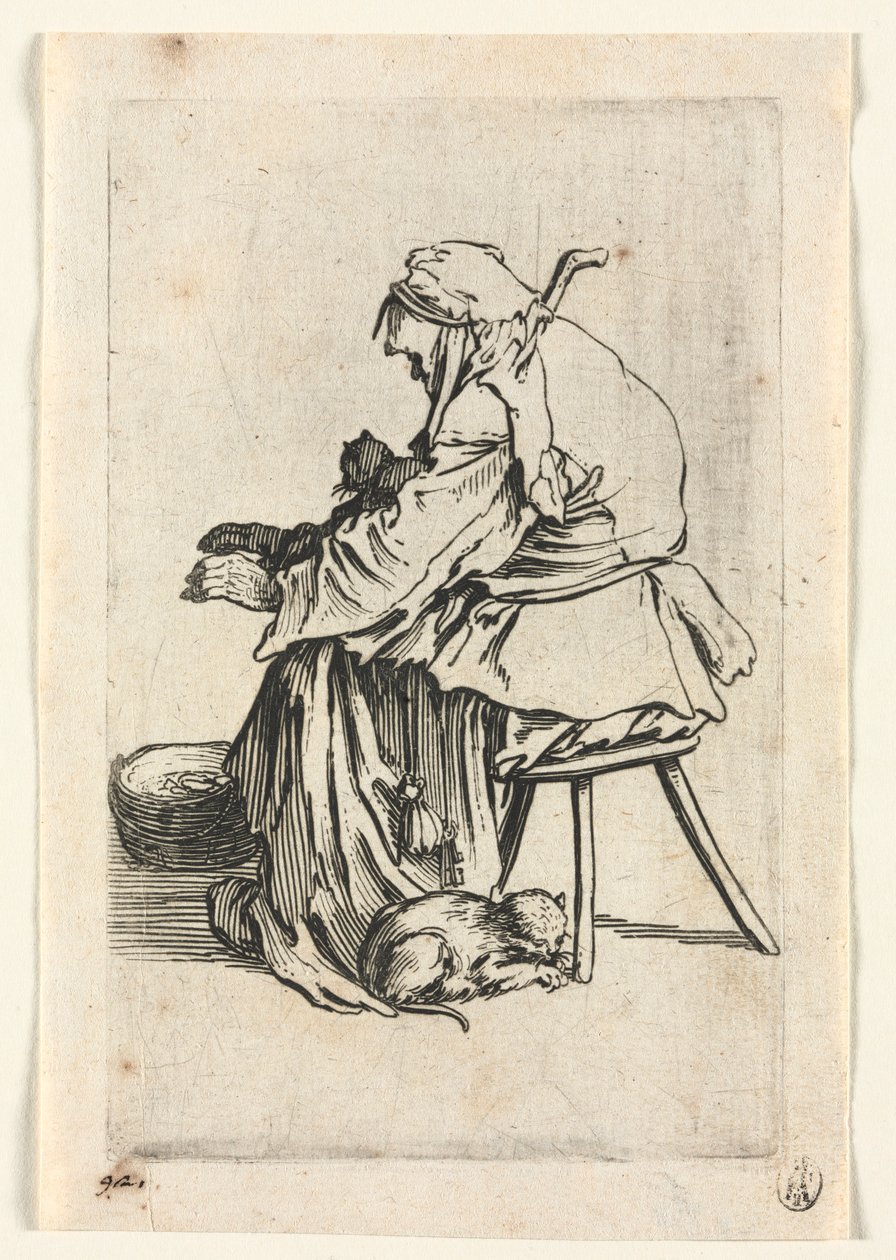 De Bedelaars: Oude Vrouw en Katten door Jacques Callot