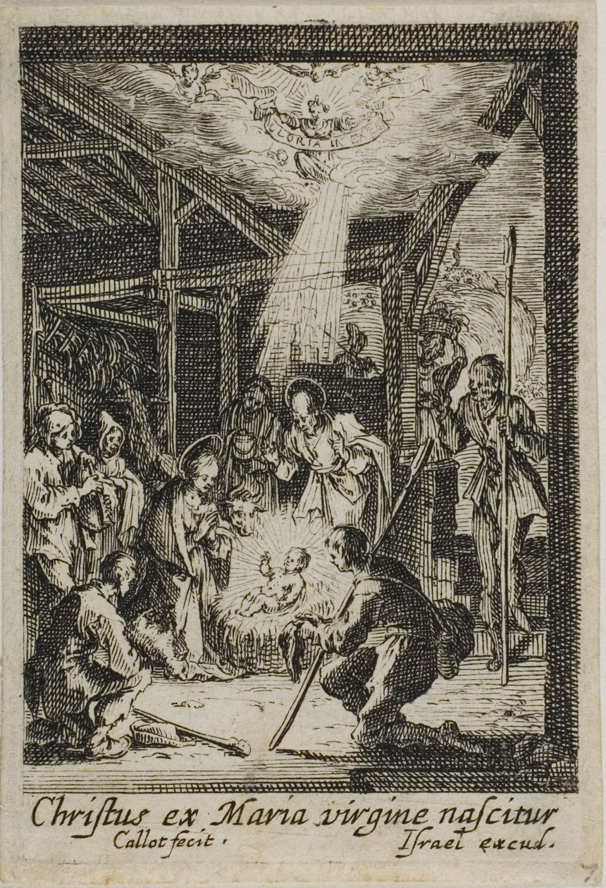 De geboorte van Jezus, uit Het leven van de Maagd door Jacques Callot