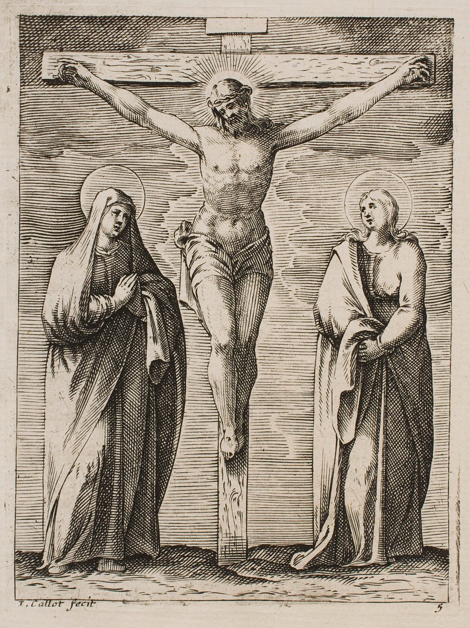 De Heilige Maagd en Sint-Jan aan de voet van het kruis, uit de serie „Afbeeldingen van Rome” door Jacques Callot