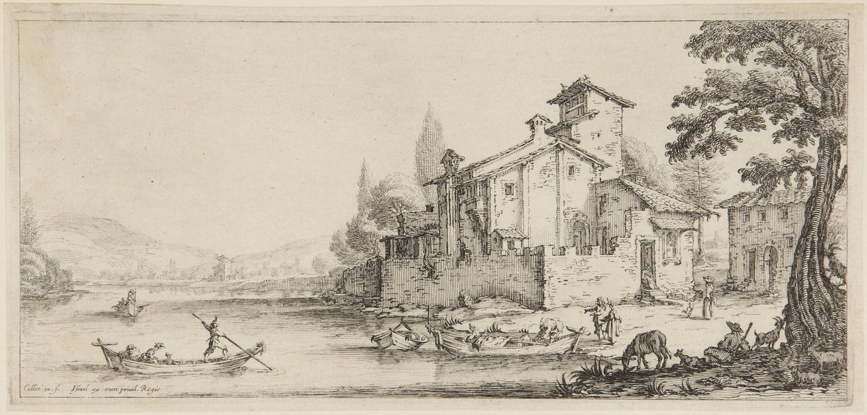 De boottocht, uit de serie Diverse Vedute Designate in Fiorenza (Diverse landschappen ontworpen in Florence) door Jacques Callot